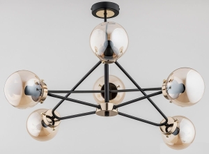 Lampa Sufitowa Żyrandol Alfa 25626 Sagito 6xE14 55cm x 62cm czarny złoty klosze bursztynowe kule dwa obwody
