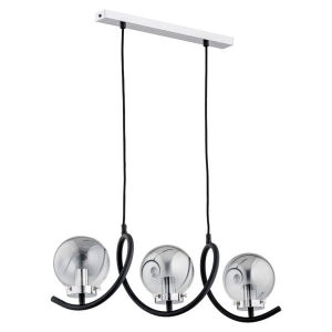 Nowoczesna lampa wisząca nad stół czarna i chrom spiralny metalowy stelaż i szklane klosze kule Gotta Alfa 61030 3xE14 90cm x 65cm