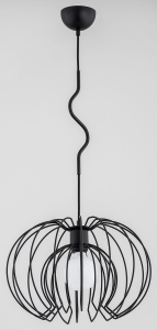 Nowoczesna pojedyncza lampa sufitowa czarna z kulistym kloszem z metalowych rurek Kiwi Alfa 60602 E27 90cm x 36cm