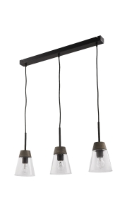 Czarna lampa wisząca listwa z transparentnymi szklanymi kloszami Jupiter 1682 Domino 3xE27 67cm