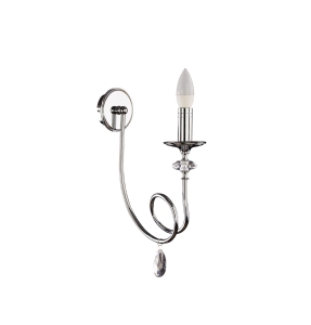 Chromowany pojedynczy kinkiet zawinięte smukłe ramię z kryształkiem Jupiter 1600 Dakar E14