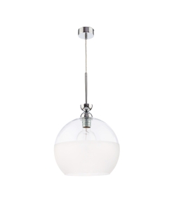 Chromowana lampa wisząca z transparentno mlecznym szklanym kloszem Jupiter 1578 Vix E27 30cm