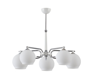 Chromowany żyrandol z białymi dodatkami i szklanymi kloszami Jupiter 1399 Axel 5xE27 72cm