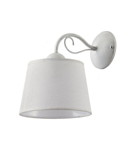 Antyczny biały kinkiet z biało szarym materiałowym abażurem Jupiter 1347 Kamelia E27