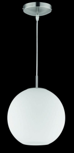 Lampa wisząca kula szklana biała chromowana podstawa RL R30152507 Moon E27 25cm