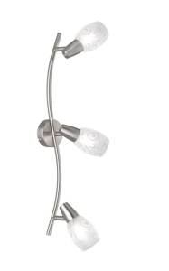 Lampa sufitowa srebrna niklowa na falistej listwie szklane abażury ze wzorem trzy reflektorki nowoczesna RL R80023007 Colmar 3xE14 56cm