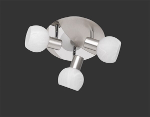 Lampa sufitowa trzy reflektorki na okrągłej podstawie białe szklane abażury srebrne niklowe RL R80173007 Antibes 3xE14 22cm