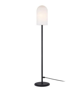 Lampa podłogowa w stylu skandynawskim z matowym białym półowalnym kloszem i czarną podstawą MarkSlojd 107998 Afternoon 125cm