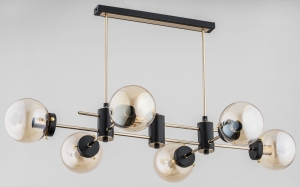 Lampa Sufitowa Żyrandol Ze Szklanymi Kloszami Alfa 27496 Linio Sola 6xE14 51cm x 57cm x 96cm czarny złoty klosze bursztynowe