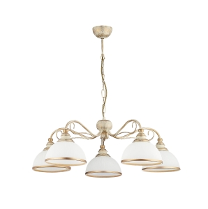 Klasyczny żyrandol stelaż stare złoto i szklane białe malowane klosze Jupiter 1172 Xsara 5xE27 74cm