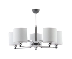 Chromowany żyrandol z grafitowymi dodatkami i biało-szarymi abażurami Jupiter 1408 Twingo 5xE27 60cm