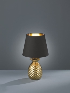Lampa nocna mała podstawa ceramiczna złoty ananas z czarnym abażurem RL R50421079 Pineapple E14 35cm