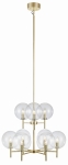 Złota lampa wisząca z długą rurką i przezroczystymi kloszami MarkSlojd 107920 Crown  9xE14 173cm x 70cm