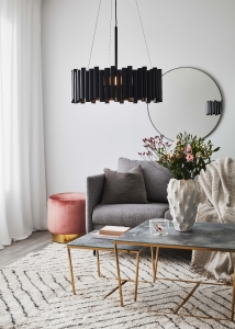 Lampa wisząca czarna z kloszem z metalowych rurek o schodkowym ułożeniu MarkSlojd 107925 Level 3xE27