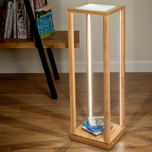 Lampa podłogowa sześcienna rama z drewna dębowego i szklana płyta Spot-Light 8883974 Tavoli Glass LED 45W 3000K 81cm