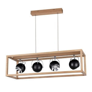 Lampa wisząca czarne metalowe reflektory w ramie z drewna dębowego Spot-Light 61640474 Roy 4xGU10
