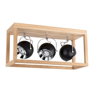 Lampa sufitowa z czarnymi metalowymi reflektorami w ramie z drewna dębowego Spot-Light 5224374 Roy 3xGU10