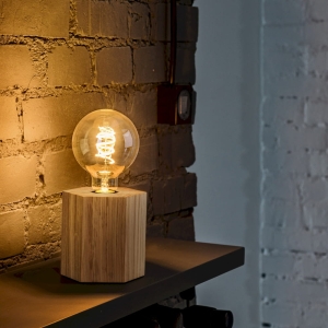 Lampa nocna drewniana postawa geometryczna na żarówkę dekoracyjną Spot-Light 7011174 Drewno Dębowe Hexar E27 12x12xcm