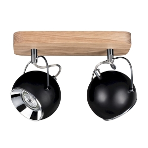 Lampa sufitowa reflektor podwójny na listwie z drewna dębowego i czarne metalowe klosze kulki Spot-Light 5133274 Ball Wood 2xGU10 21cm x 29cm