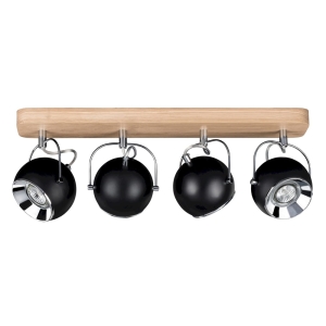 Lampa czarne metalowe reflektory punktowe na dębowej belce Spot-Light 5133474 Ball Wood 4xGU10