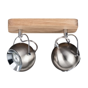 Lampa sufitowa podwójny reflektor na listwie z drewna dębowego metalowe regulowane klosze kule  Spot-Light 5131274 Ball Wood 2xGU10 21cm x 29cm