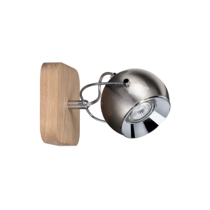 Lampa ścienna regulowany reflektor na drewnianym panelu okrągły metalowy satynowy klosz i drewno dębowe Spot-Light 5131174 Ball Wood GU10