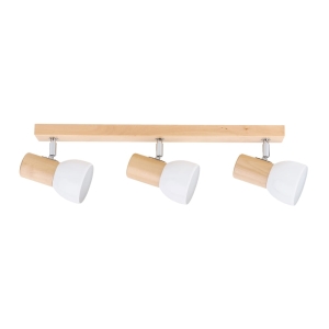 Lampa sufitowa listwa z potrójnymi reflektorami białe metalowe klosze i drewno brzozowe Spot-Light 2224360 Svenda 3xE14 18cm x 52cm