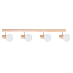 Lampa sufitowa listwa drewniana z reflektorami białe szklane klosze kule drewno brzozowe Spot-Light 2231460 Karin 4xE14 18cm x 74cm