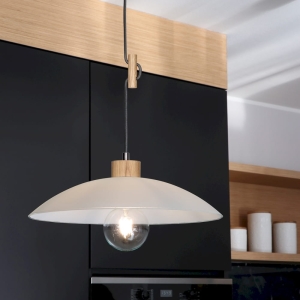 Lampa wisząca z kopułowym szklanym kloszem i elementami z drewna dębowego Spot-Light 1408174 Jona E27 100cm x 40cm