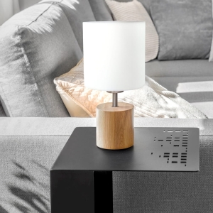 Lampa nocna drewniana podstawa w kształcie walca i biały abażur z tkaniny drewno dębowe Spot-Light 7181974 Trongo Round E27 30cm
