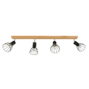 Lampa sufitowa listwa z reflektorami i czarne metalowe industrialne klosze drewno dębowe olejowane Spot-Light 2344474 Megan Wood 4xE14 19cm x 75cm