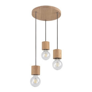 Lampa wisząca na okrągłej podsufitce z drewna dębowego i drewnianymi oprawkami Spot-Light 7061374R Trongo Round 3xE27 100cm x 30cm