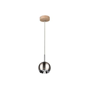Lampa wisząca nowoczesna metalowa kula srebrna z drewnianą rozetą Spot-Light 5141174 Ball Wood GU10 12cm