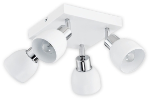 Białe reflektorki z chromowanymi dodatkami na kwadratowej podstawie Lemir O2594 P4 BIA Feniks 4xE27