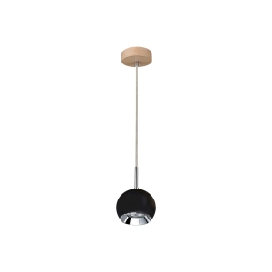 Lampa wisząca nowoczesna metalowa kula czarna z drewnianą rozetą Spot-Light 5143174 Ball Wood  GU10 12cm