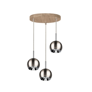 Lampa wisząca na okrągłej podsufitce z drewna dębowego i metalowe klosze kulki Spot-Light 5141374R Ball Wood 3xGU10 110cm x 30cm