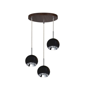 Lampa wisząca na okrągłej podsufitce z drewna bukowego i czarne metalowe klosze kulki Spot-Light 5143376R Ball Wood 3xGU10 110cm x 30cm