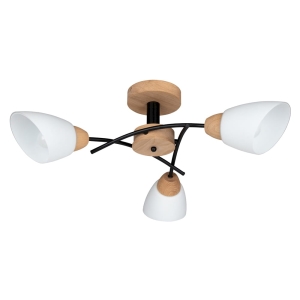 Lampa sufitowa z drewna dębowego z metalowymi czarnymi ramionami i szklane białe otwarte klosze Spot-Light 8142374 Viletta Wood 3xE27 29cm x 70cm