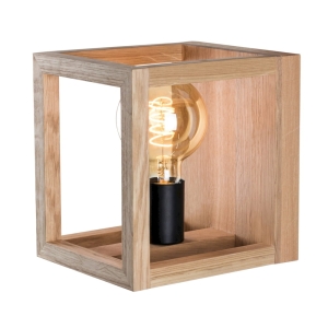 Lampa ścienna kinkiet drewniany sześcienny z metalową czarną oprawką na żarówkę drewno dębowe Spot-Light 9159174 Kago E27