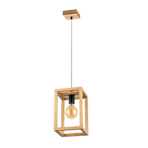 Lampa wisząca drewniana sześcienna rama z czarną metalową oprawką na żarówkę drewno dębowe Spot-Light 61540174 Kago E27 120cm x 20cm