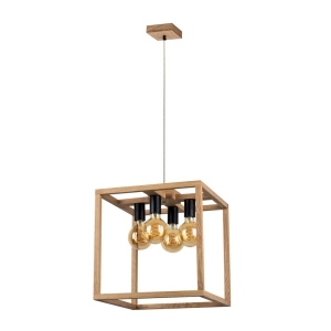 Lampa wisząca czarne gwinty w ramie z drewna dębowego Spot-Light 61540474 Kago 4xE27 40cm x 130cm
