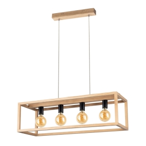 Lampa wisząca z prostokątnym stelażem z drewna dębowego Spot-Light 61590474 Kago 4xE27
