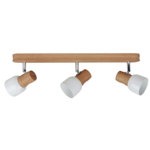 Lampa sufitowa reflektory na drewnianej listwie z drewna dębowego i białe metalowe klosze Spot-Light 2239374 Svantje 3xE14 17cm x 49cm