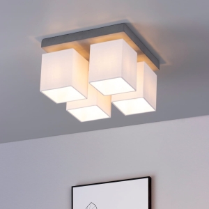 Lampa sufitowa betonowa w kwadracie z białymi sześciennymi abażurami z tkaniny Spot-Light 2241436 Great 4xE27 34cm x 21 cm