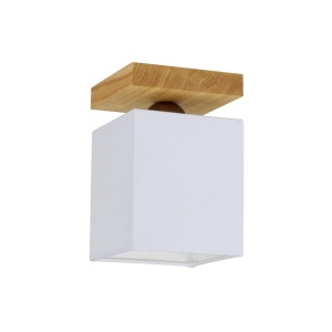 Lampa sufitowa sześcian biały abażur z tkaniny drewniana dębowa podstawa Spot-Light 2284174 Inger E27 20cm