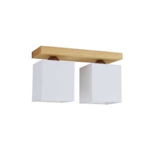 Lampa sufitowa podwójna z drewna dębowego i białymi abażurami z tkaniny Spot-Light 2284274 Inger 2xE27 20cm x 35cm