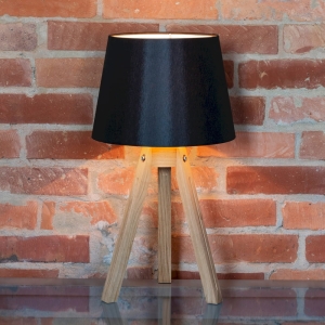 Lampa nocna stołowa trójnóg z drewnianymi nogami i czarnym abażurem drewno dębowe olejowane Spot-Light 6115074 Tripod E27 55cm