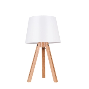 Lampa nocna stołowa trójnóg z drewnianymi nogami i białym abażurem z tkaniny drewno dębowe olejowane Spot-Light 6111074 Tripod E27 55cm