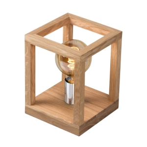 Lampa nocna drewniana mała z metalową srebrną oprawką na żarówkę w sześciennej ramie  Spot-Light 7158174 Kago E27 25cm