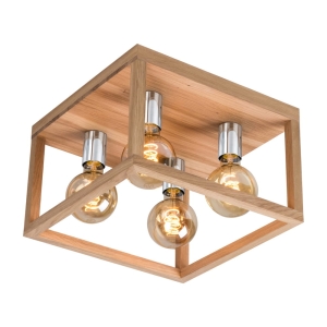 Lampa sufitowa kwadrat z drewna dębowego metalowe oprawki w drewnianej ramie Spot-Light 9158474 Kago 4xE27 25cm x 36cm
